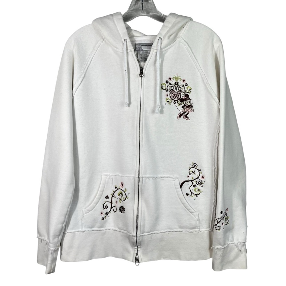 Vintage Disney Parks Y2K White Minnie Mouse Embroidered Full Zip Fleece Jacket